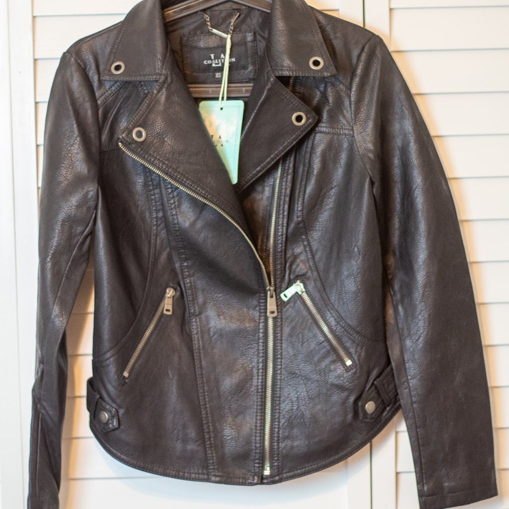 NEW Fitted Women's Black Vegan Leather Jacket